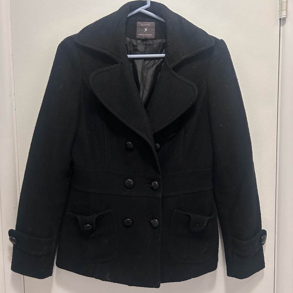Women's Classic Black Peacoat | Wool Winter Coat